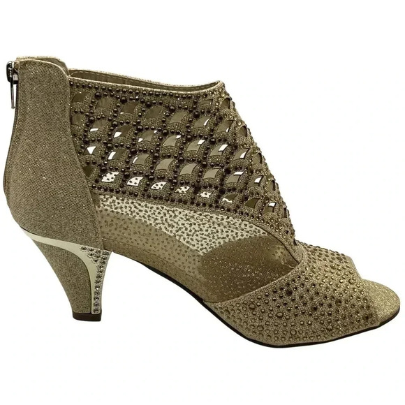 Pierre Dumas Womens 9M Gold Peep Toe Anklet Booties Rhinestones Zipper Closure - Picture 3 of 16